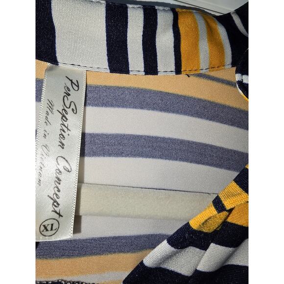 Navy Blue & Yellow Striped Henley Tank Top – Size XL - Picture 4 of 8